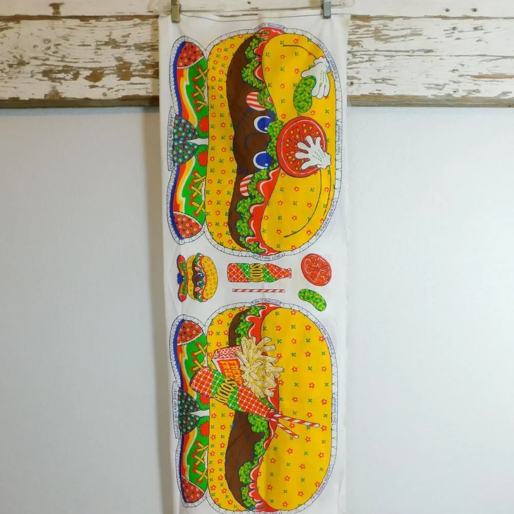 Calico Burger Pillow Panel Fabric Sewing Cushion Vintage Craft Cute Novelty NEW